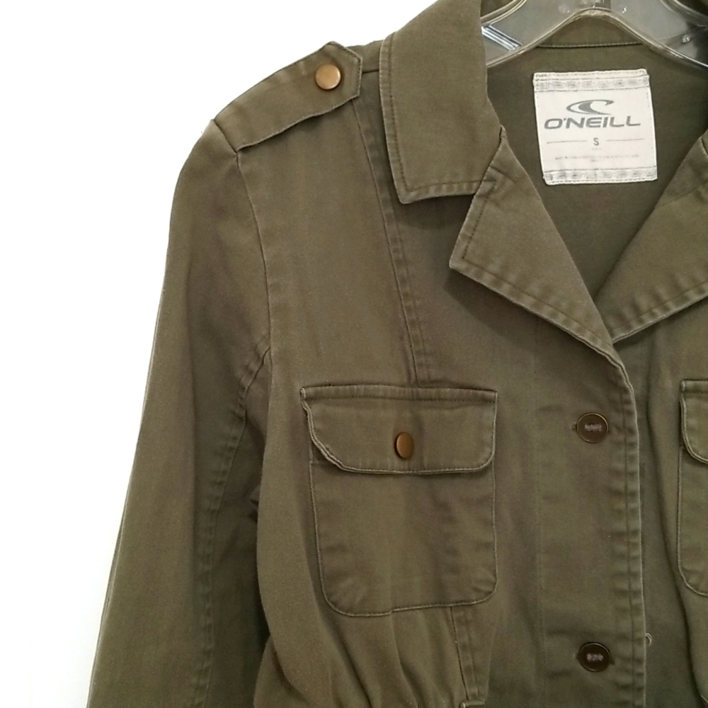 O'Neill Khaki Green Military Style Belted Utility Jacket - Picture 4 of 8